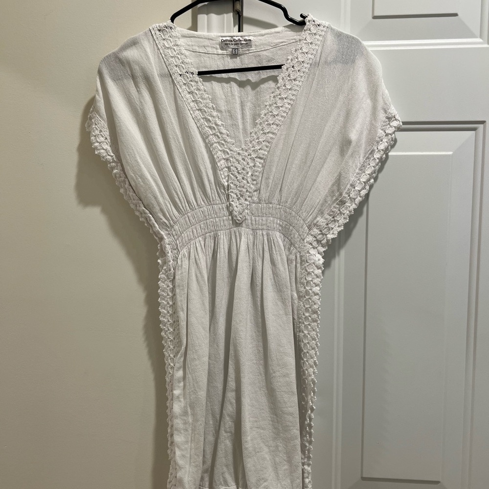 White Crochet-Trim Swim Coverup Kaftan